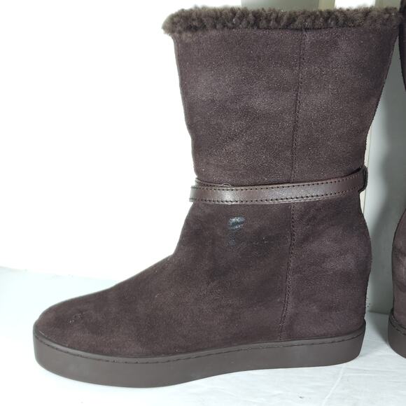 Coach Women's Norell US 7B Brown Suede Fold Down Sherpa Wedge Shearling Boots - Picture 7 of 16